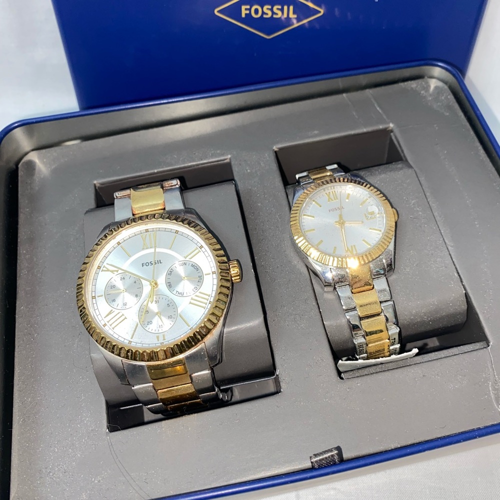 Fossil his and hers watches. Silver and gold tone